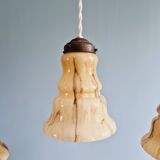 Set of 3 Art Deco pendant lights in marbled opaline, 1920s-30s