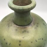 Contemporary vase ball shape raku shades of green and yellow