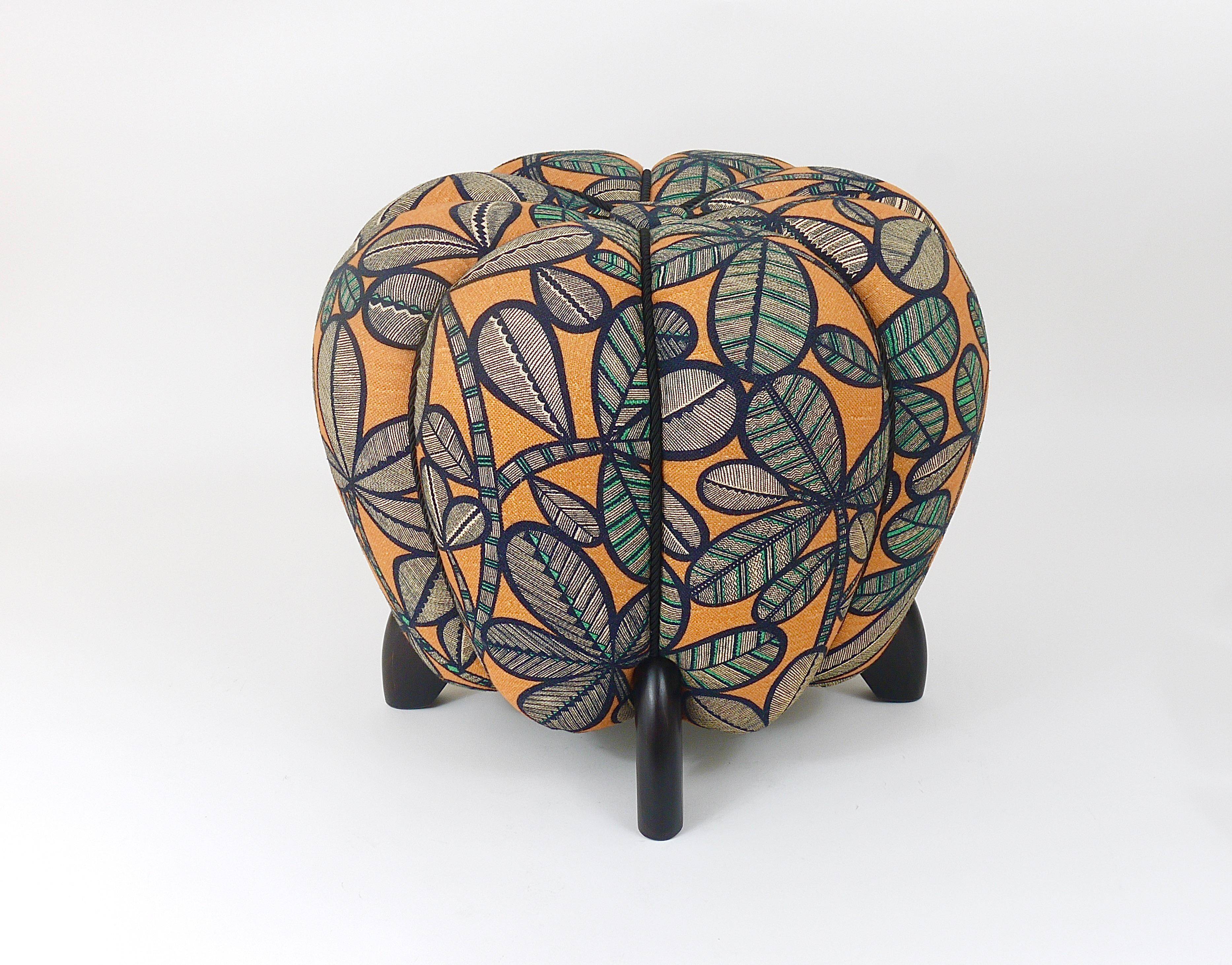 up to 3 Art Deco stools by Jindrich Halabala, leaf pattern, pouf, ottoman, 1930s