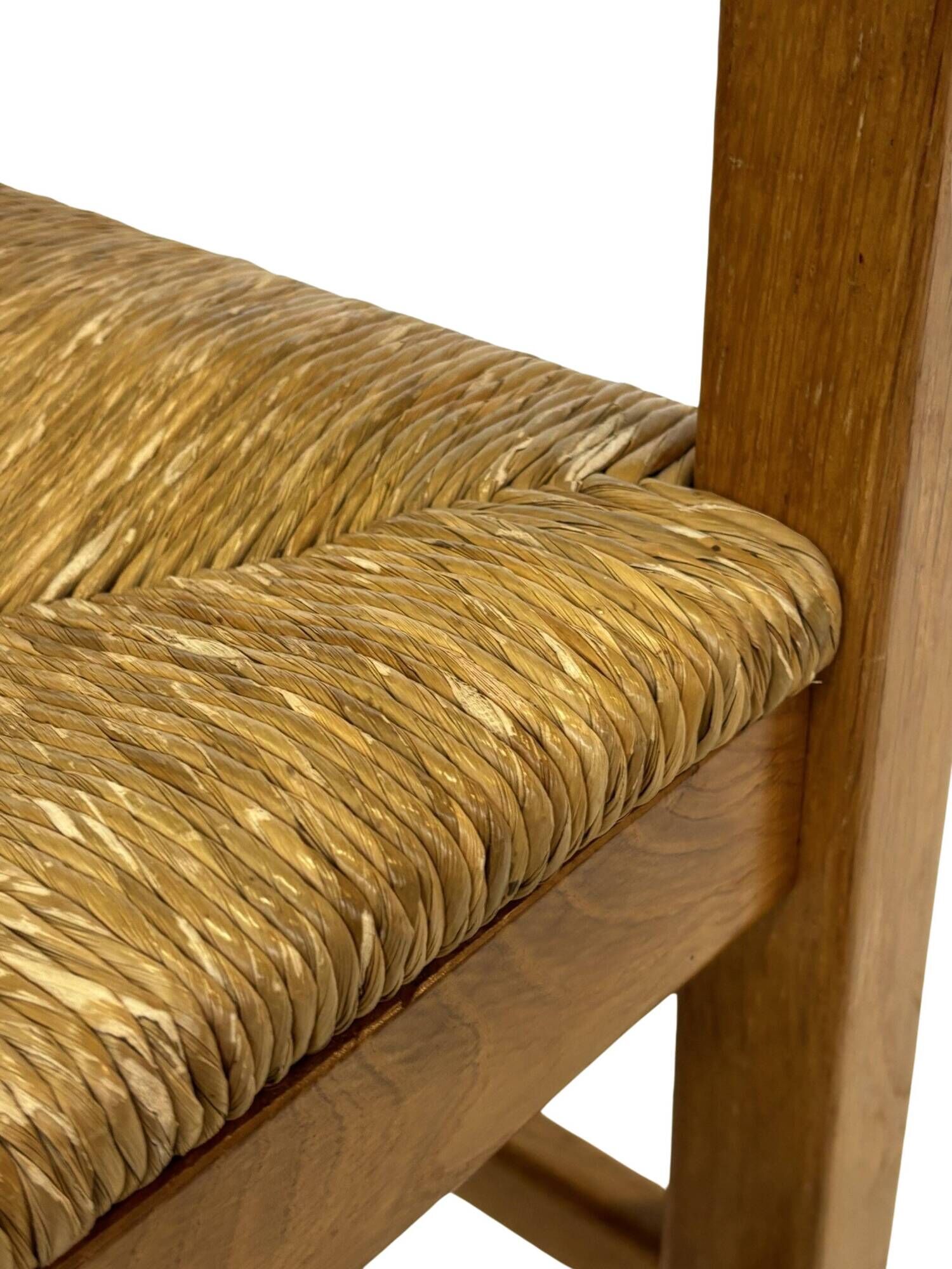 Set of four vintage chairs / stool - brutalist style minimalist oak and wicker 60s