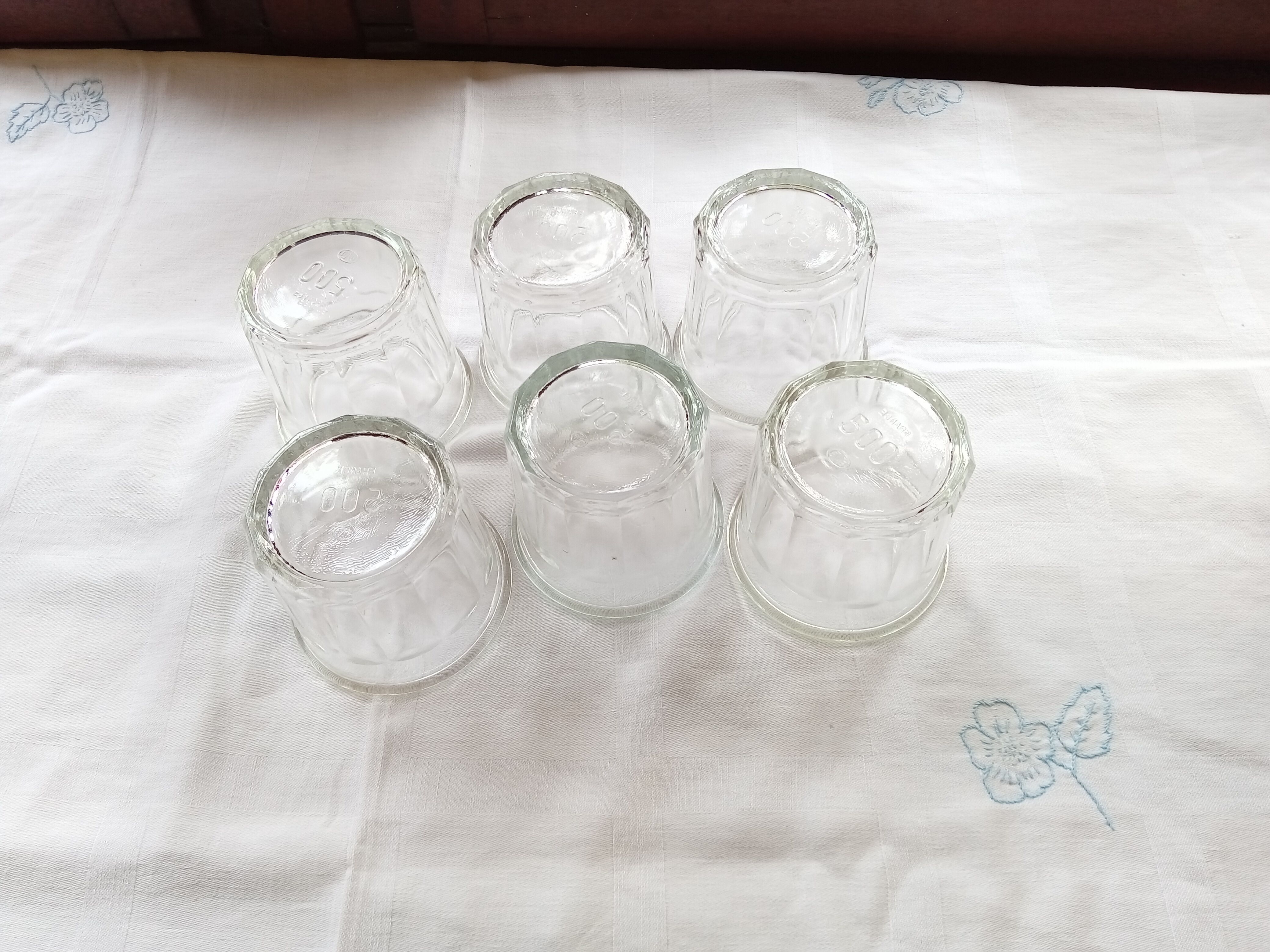6 old glass jam jars