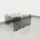 Table basse vintage en verre fumé, métal noir et fonte d’aluminium