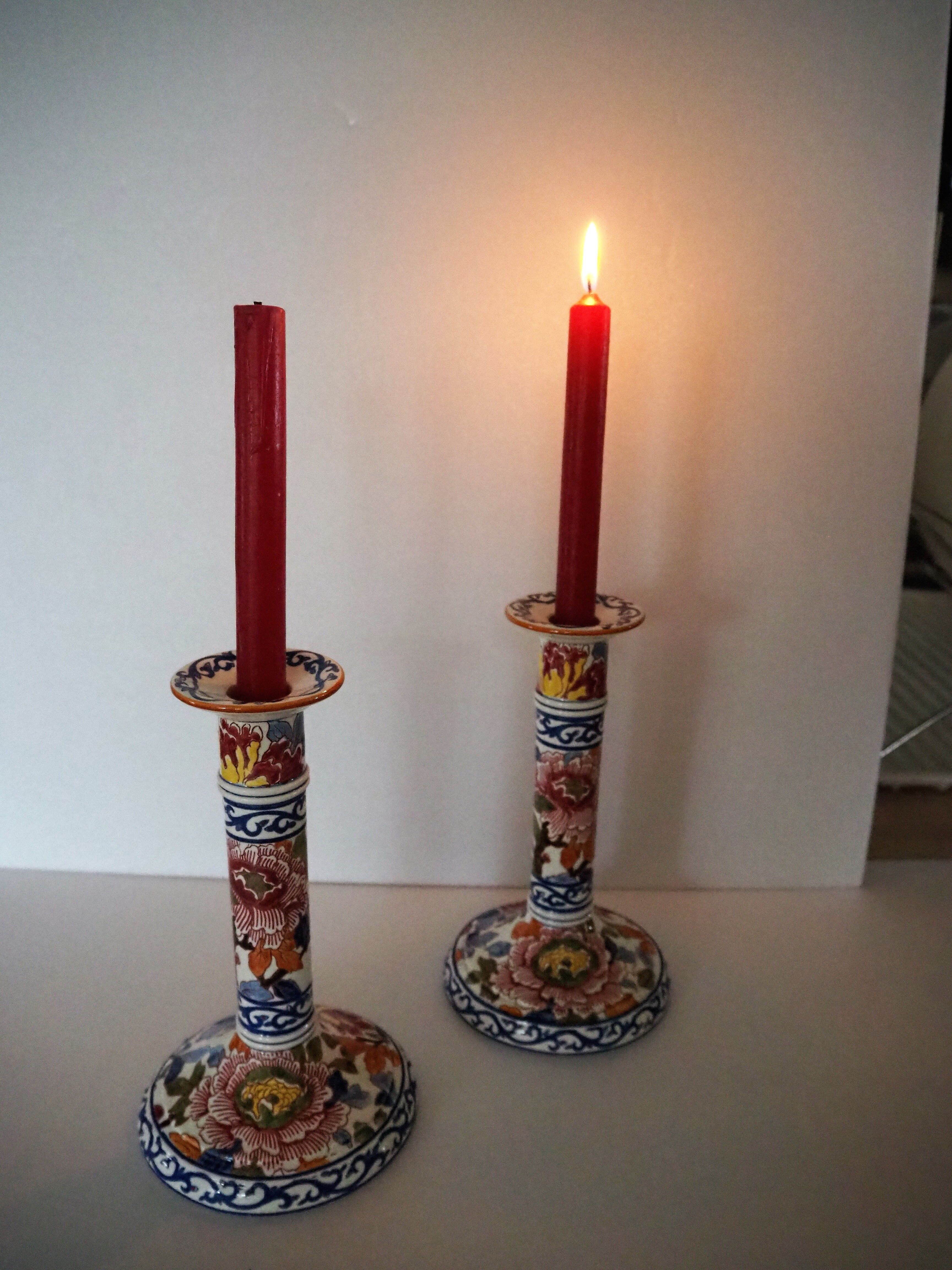 Pair of Gien earthenware chandeliers
