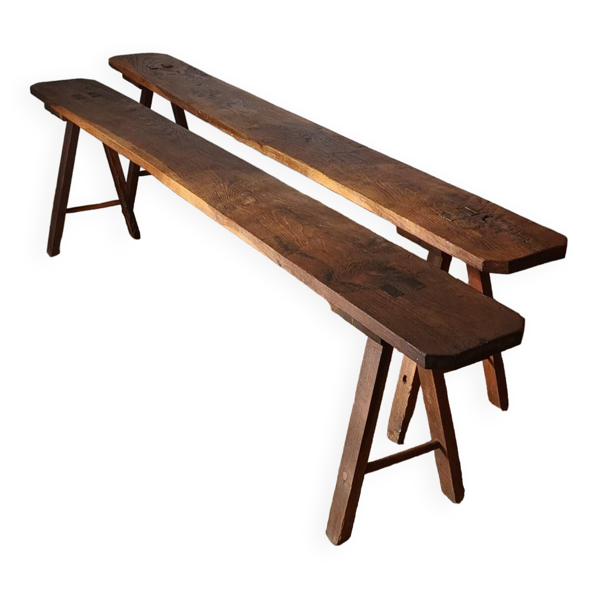 Pair of old oak country benches