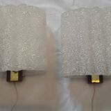 Pair of Scandinavian teak and perspex wall lights