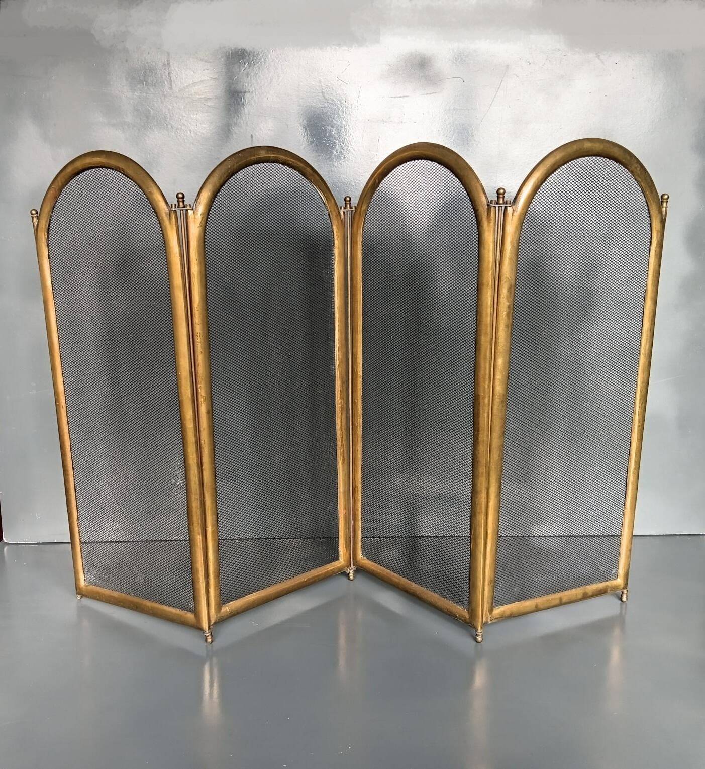 1920s brass fire screen with splash protection