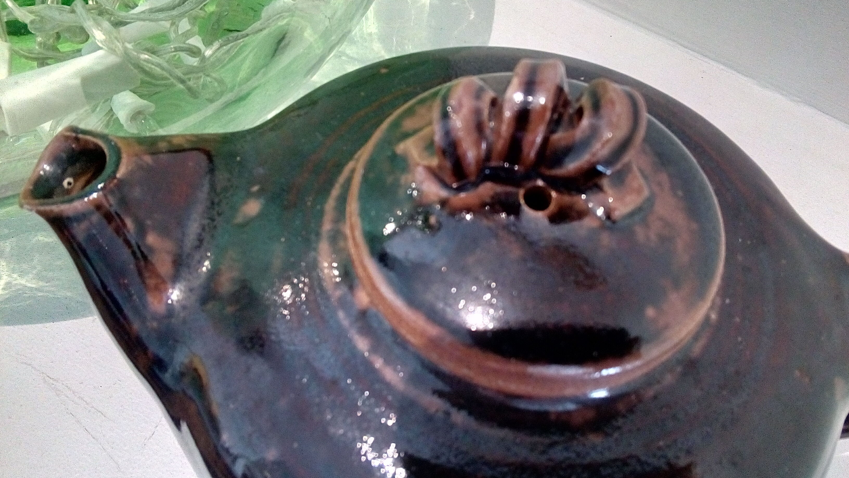 Enamelled sandstone teapot