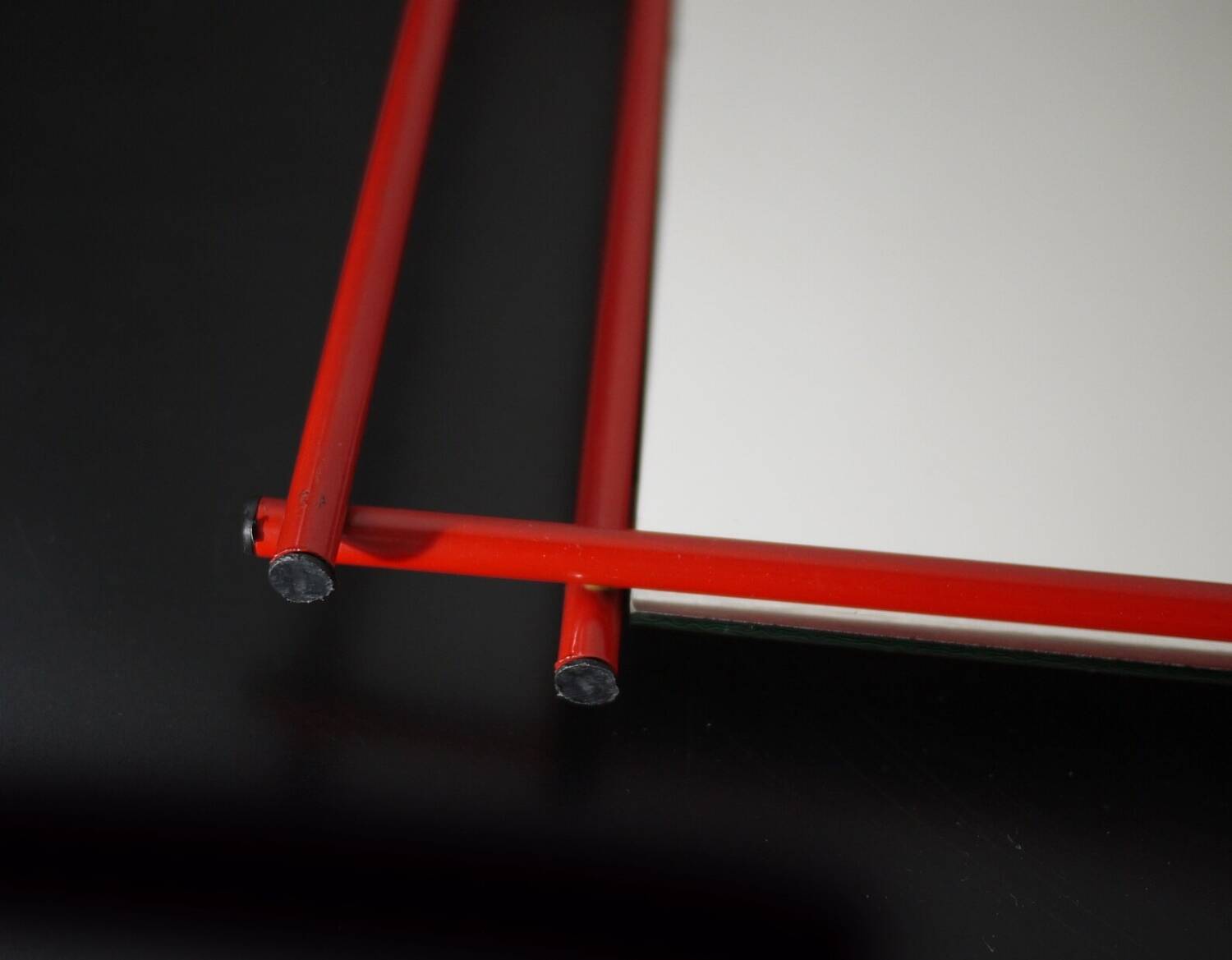 1960s Modern Red Metal Frame Mirrored Serving Tray