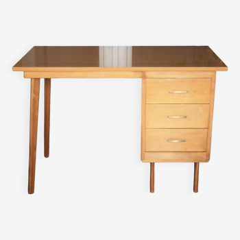 Bureau en bois pieds compas vintage