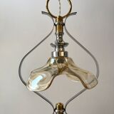 Petal hanging lamp in glass, brass and chrome metal 50