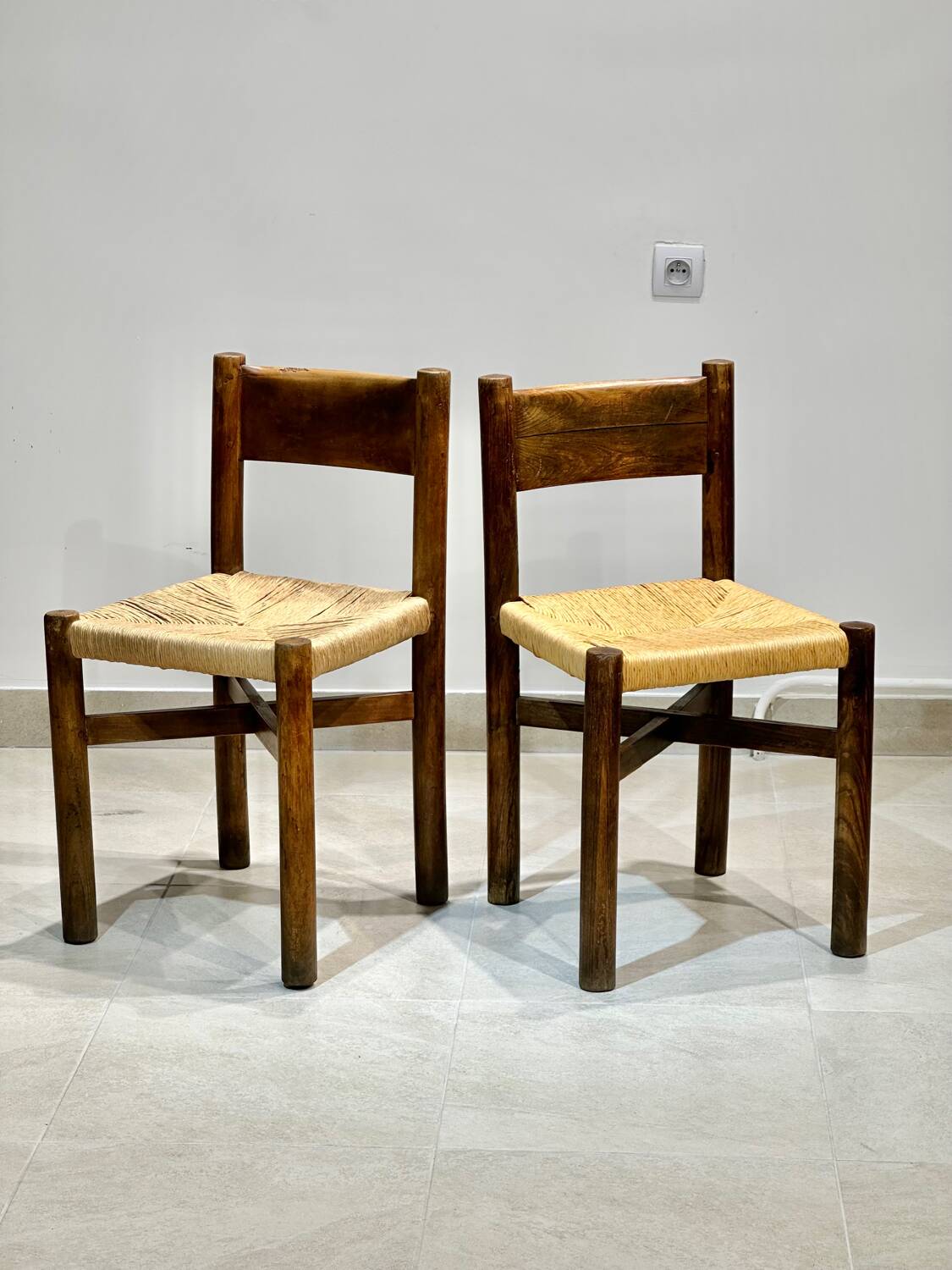 Set of 2 Charlotte Perriand Meribel chairs, in ash, circa 1950, original edition