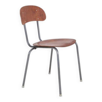 Chaise en teck restaurée de haute qualité / acier tubulaire / design industriel danois / années 1960 / années 1970