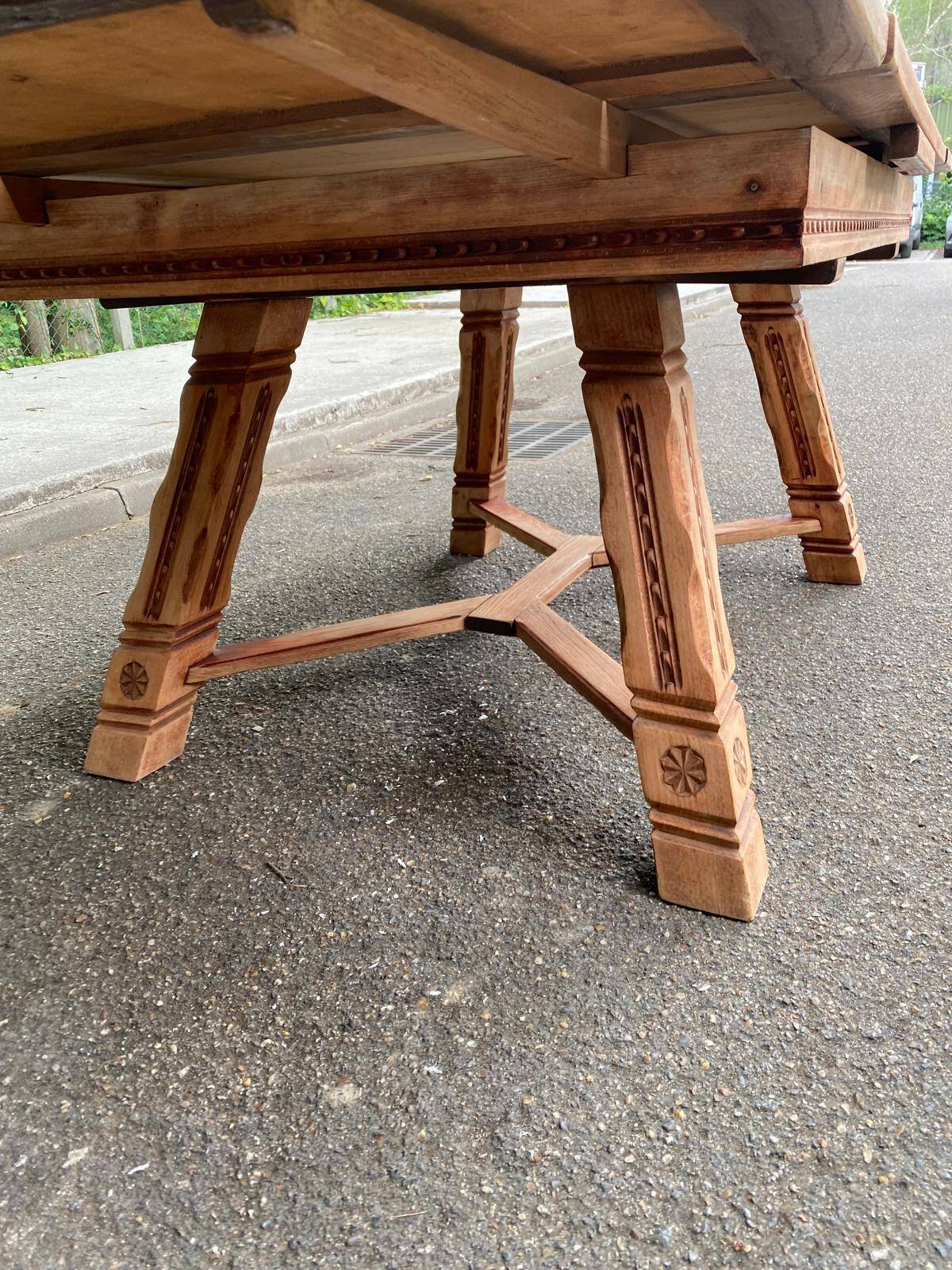 Renovated 1930s Spanish extendable dining table in oak.