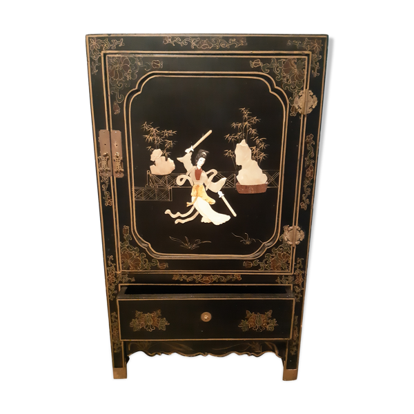 Meuble d entrée en bois laqué noir et décor nacré asiatique