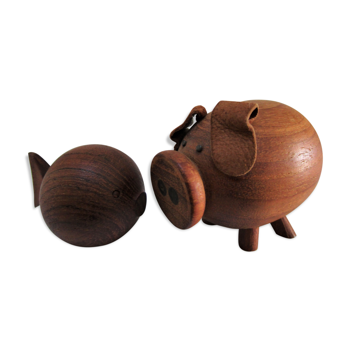 Cochon et poisson teck bois vintage jouet scandinave années 60