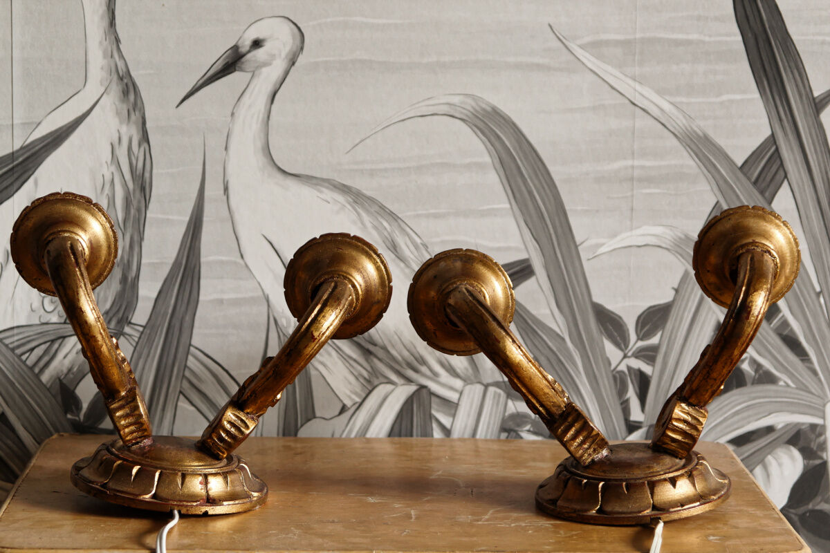 Pair of gilded wood sconces
