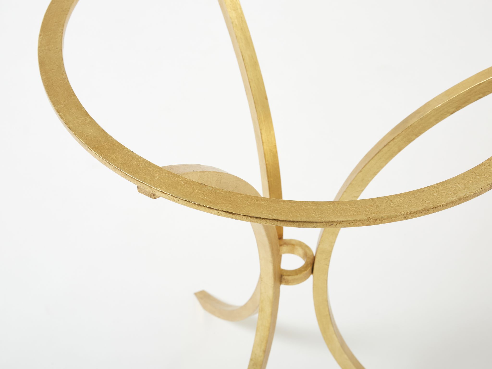 Golden iron and glass pedestal table by Roger Thibier 1960