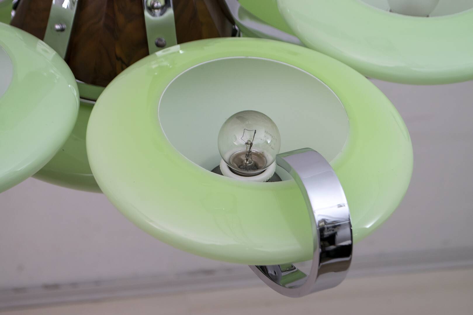 Art Deco Italian Chrome and "Incamiciato" Glass Chandelier, 1930s