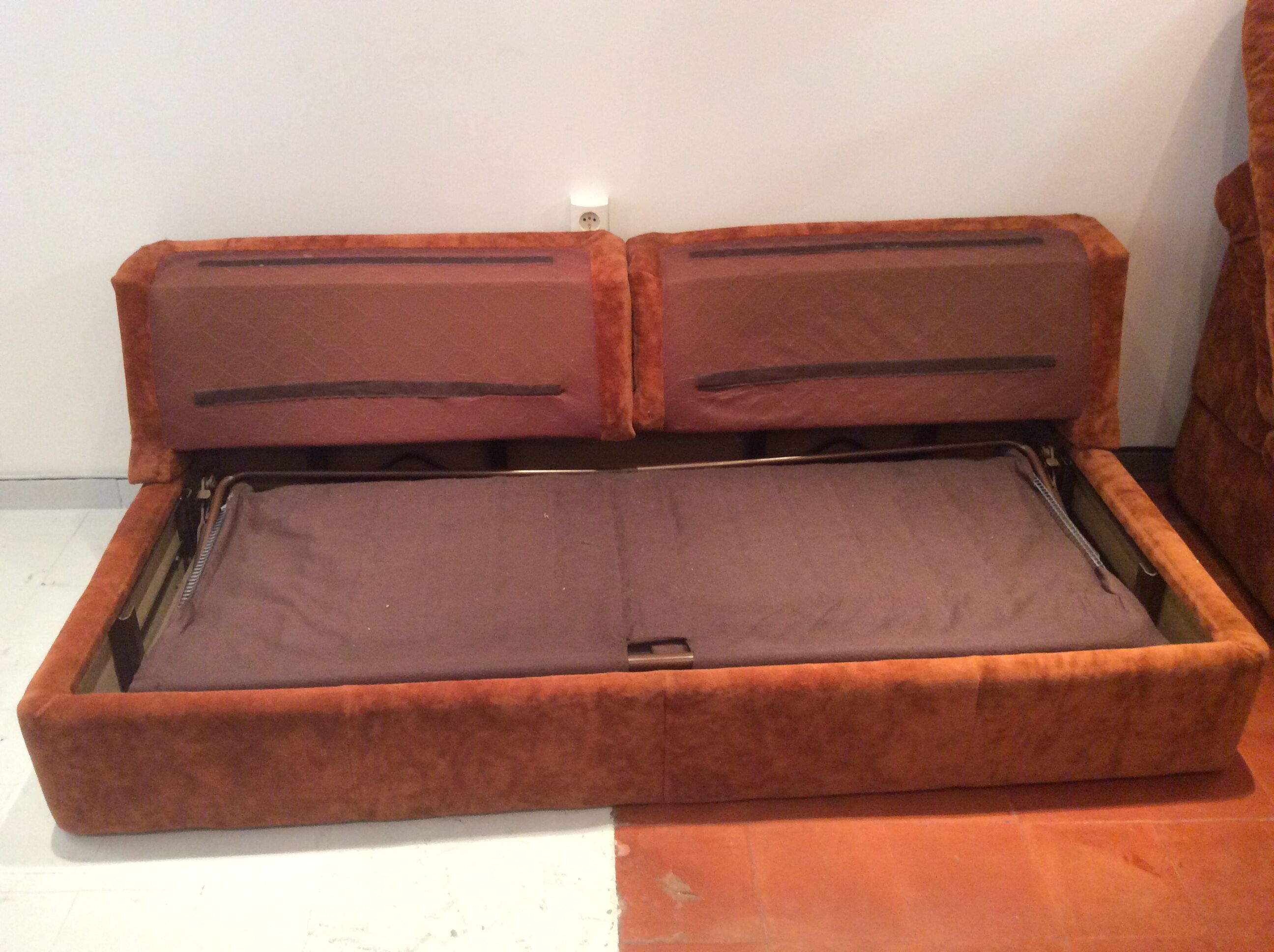 Vintage corner sofa modular velvet orange burned 70 years