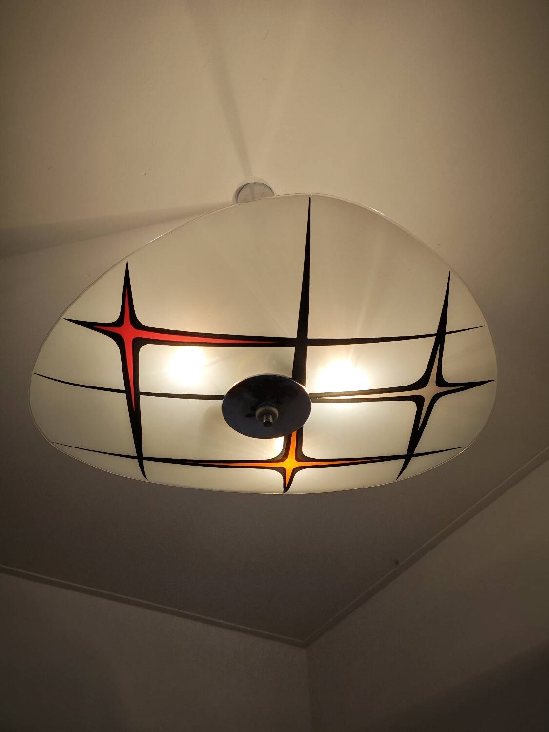 Modernist Czechoslovakian Zukov pendant light, geometric pattern, 1960