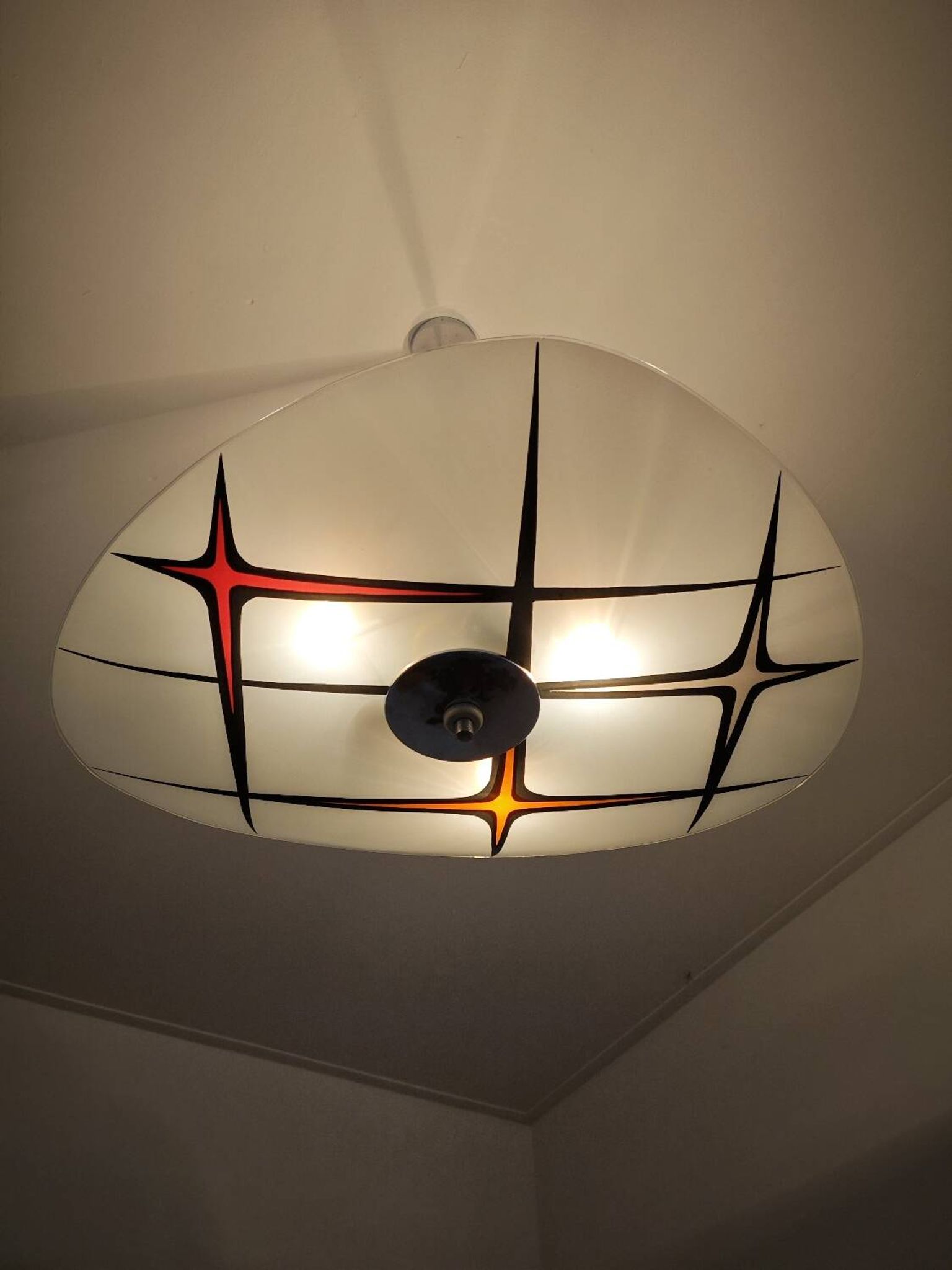 Modernist Czechoslovakian Zukov pendant light, geometric pattern, 1960