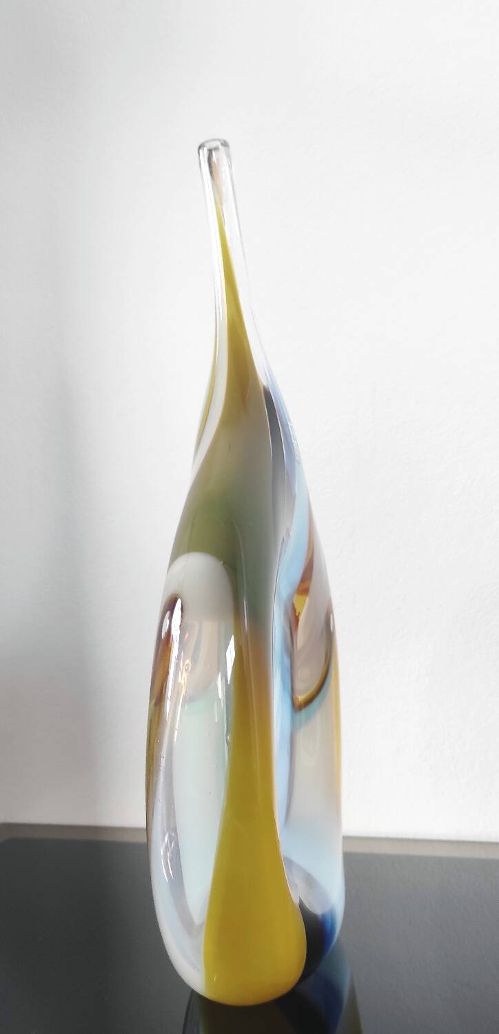 Large sculptural drop vase made of blown glass signed Mdina Glass Malta.