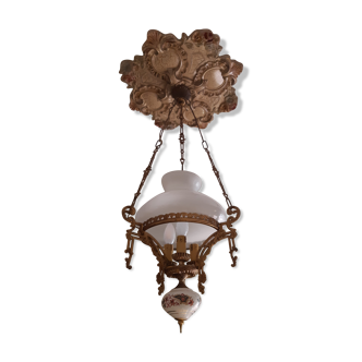 Metal and earthenware chandelier