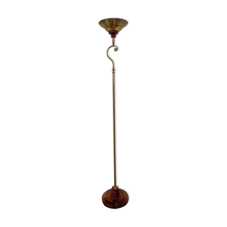 Halogen brass and wood floor lamp