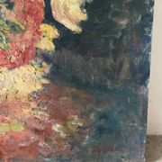 Bouquet d’œillets en vase bleu et blanc, signée