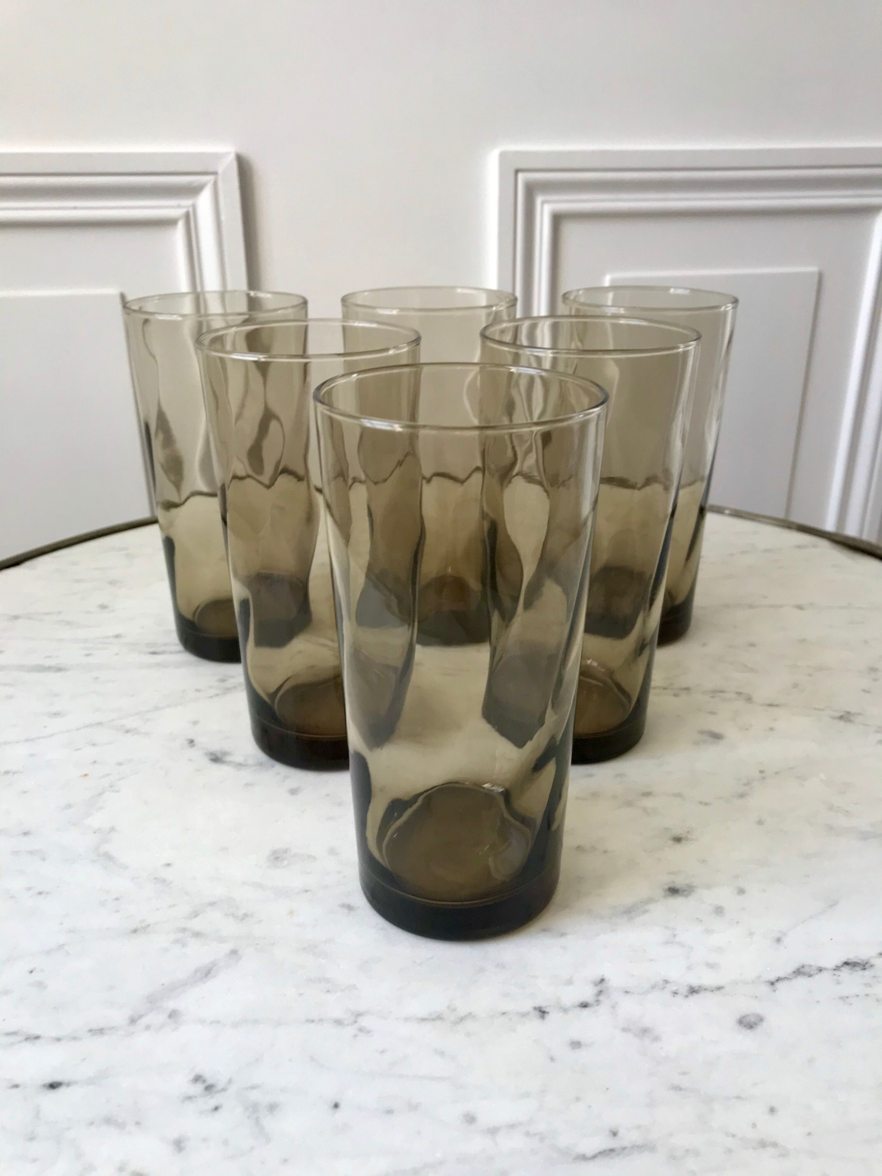 Set of 6 glasses smoked long drink 70s