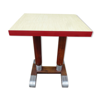 Table de bistrot vintage 2 places plateau jaune en formica et bois
