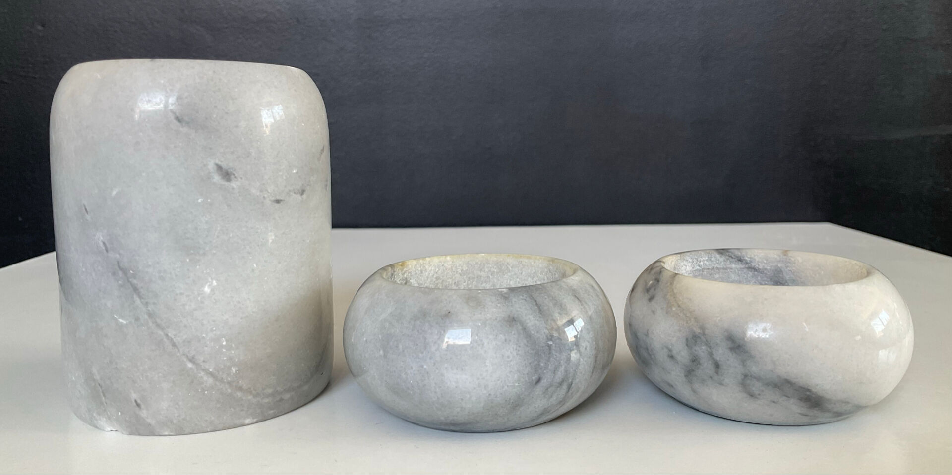 Vintage marble candlestick trio
