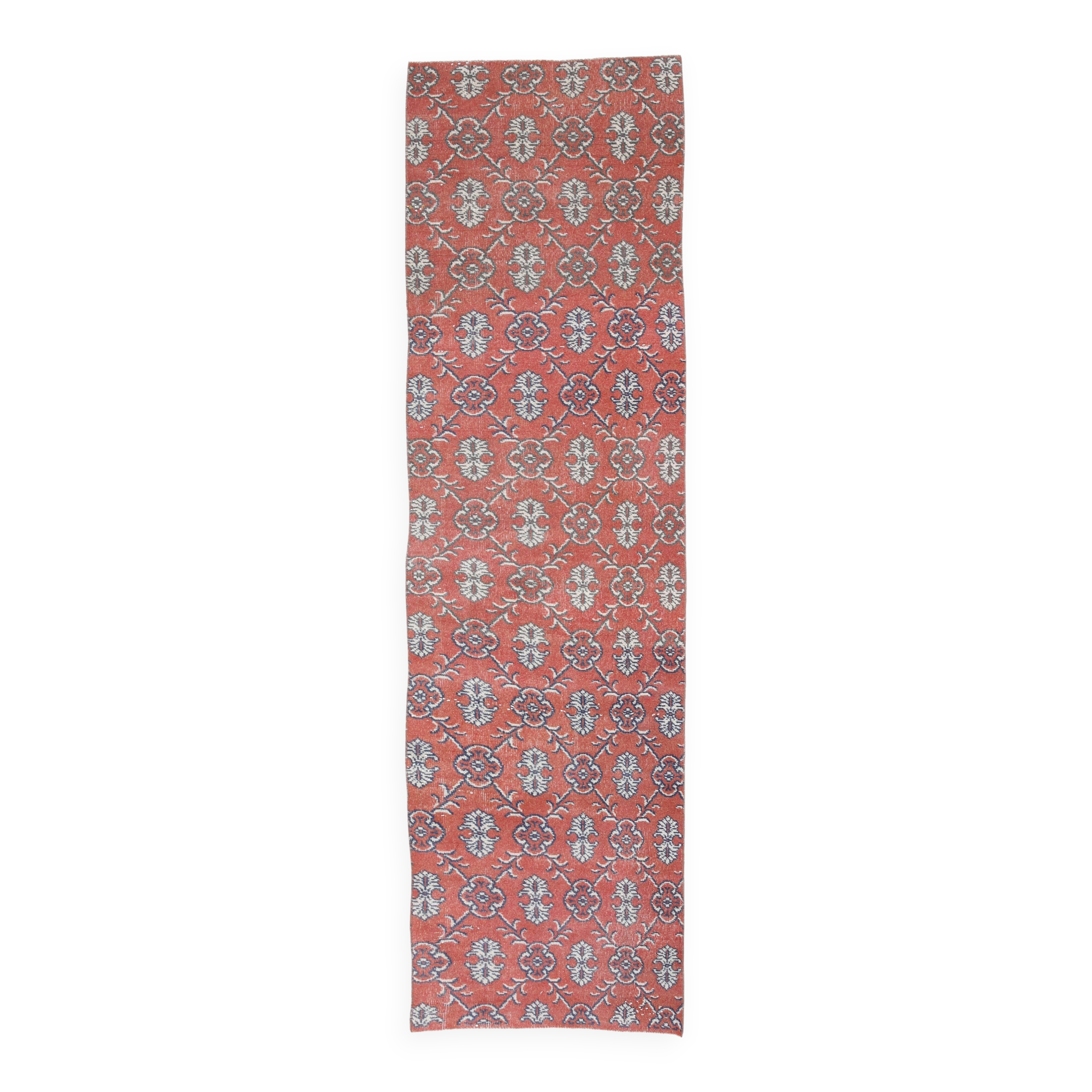 2x9 Red & Dark Blue Floral Vintage Runner Rug, 75x285Cm SK 23566