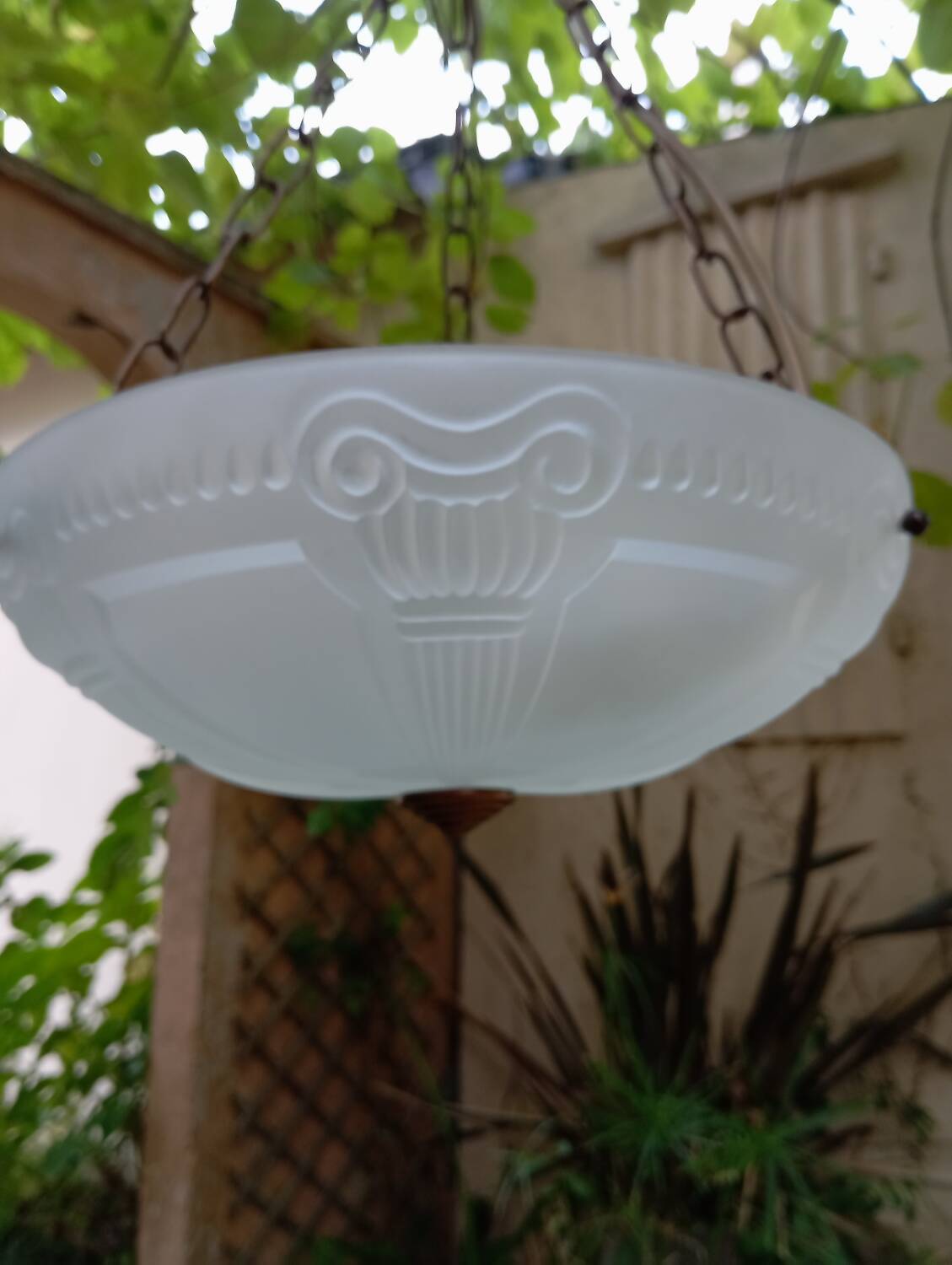 Frosted glass basin pendant light with column decor, art deco style