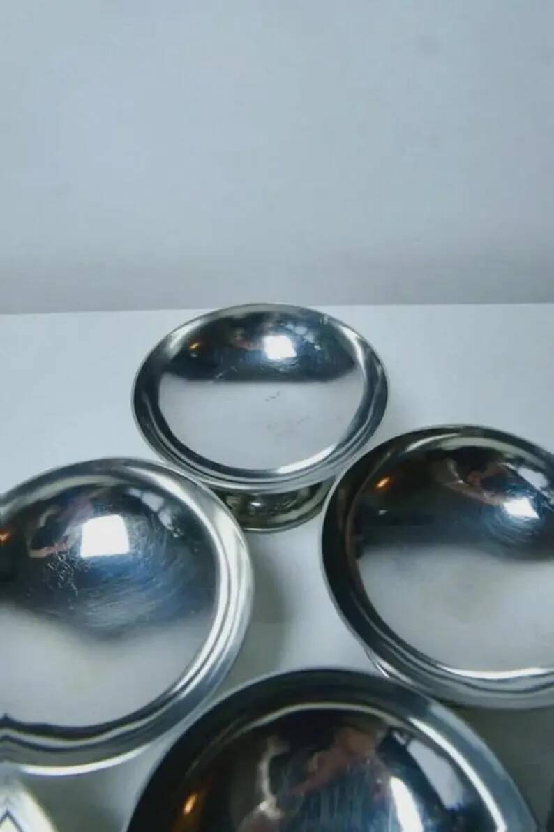6 Vintage Stainless Steel Ice Cream Bowls | Antique Metal Sorbet Cups | Retro Design Ice Cream | Bistro Kitchen Table Decor | Gift Idea