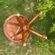 Round table and wrought iron chair