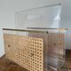 Magazine rack in plexiglass, brass and cane, 1970