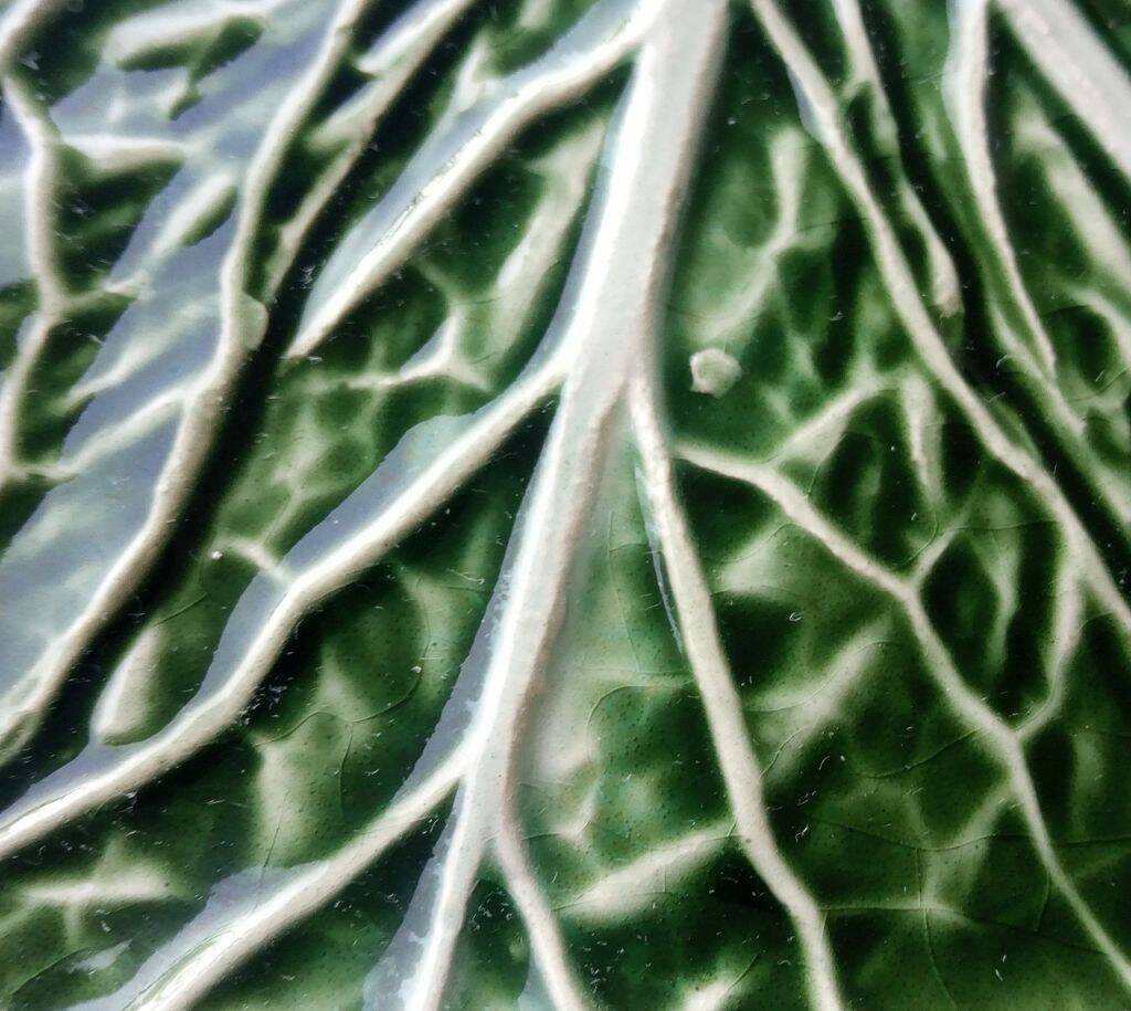 Majolica Cabbage Dish Leaf Green Ceramic Plate Portugal Vintage