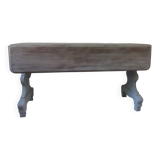 Console, table en noyer avec rallonges à rabats, piètement patiné gris.