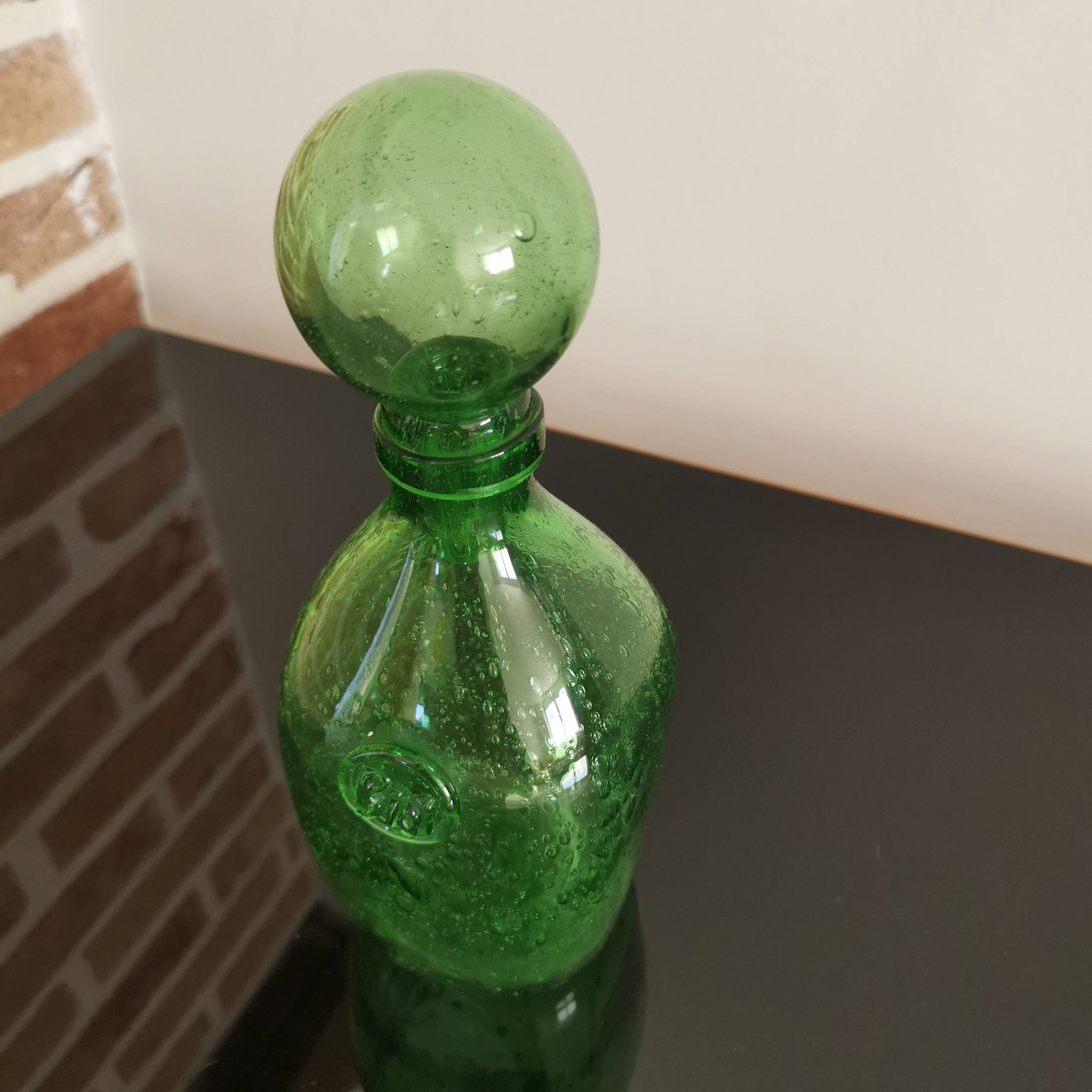 BIOT green blown glass bottle/bottle 24cm