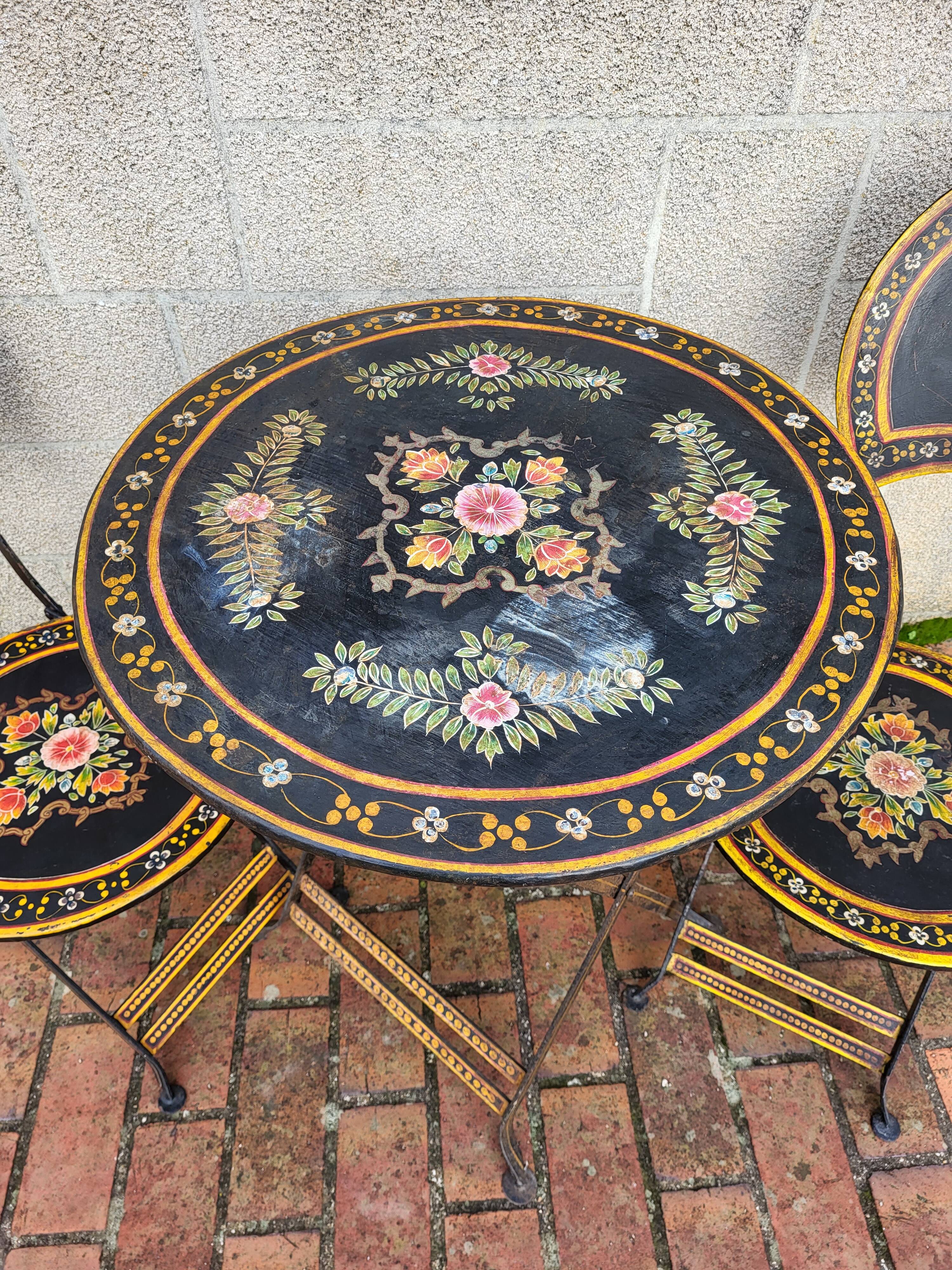 Set folding table and chairs metal Napoleon III style