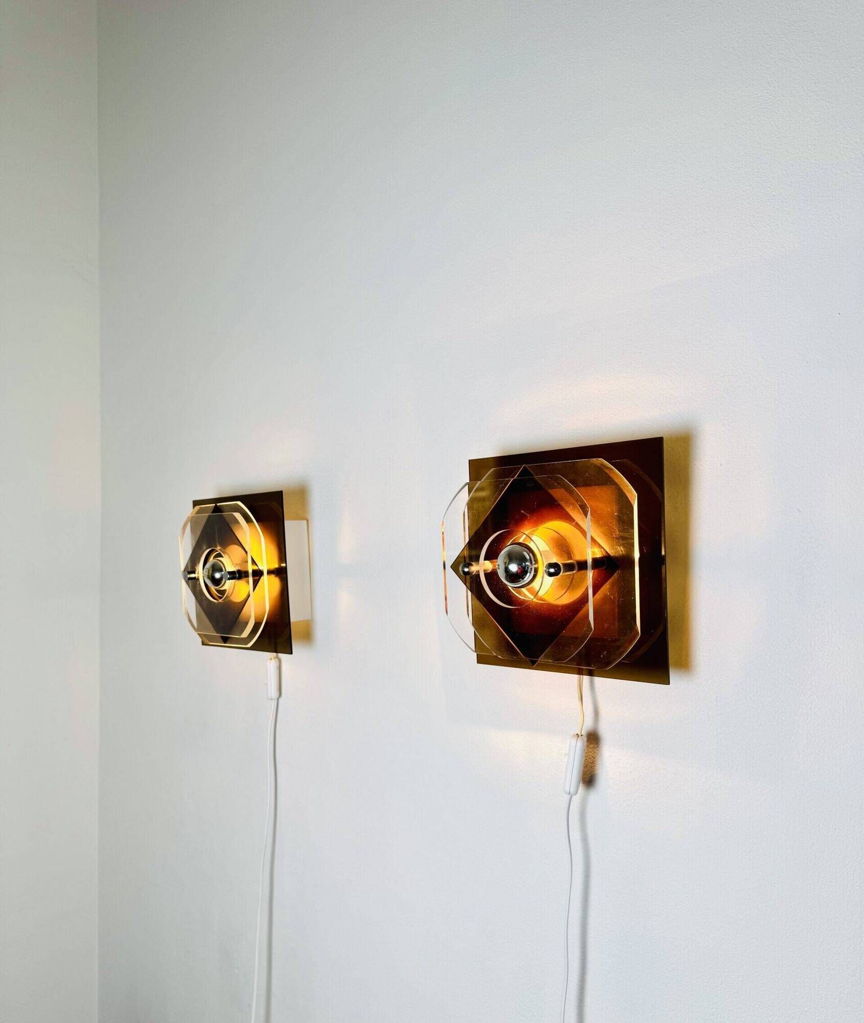 Geometric Space Age Wall Lamps In Layered Plexiglass By Herda Verlichting, The Netherlands 1970S
