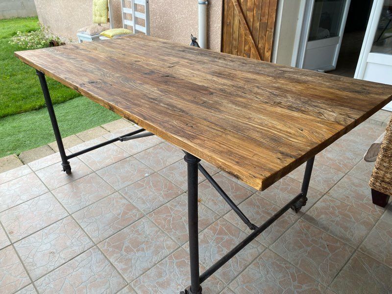 Table ancienne bois et fer forgé