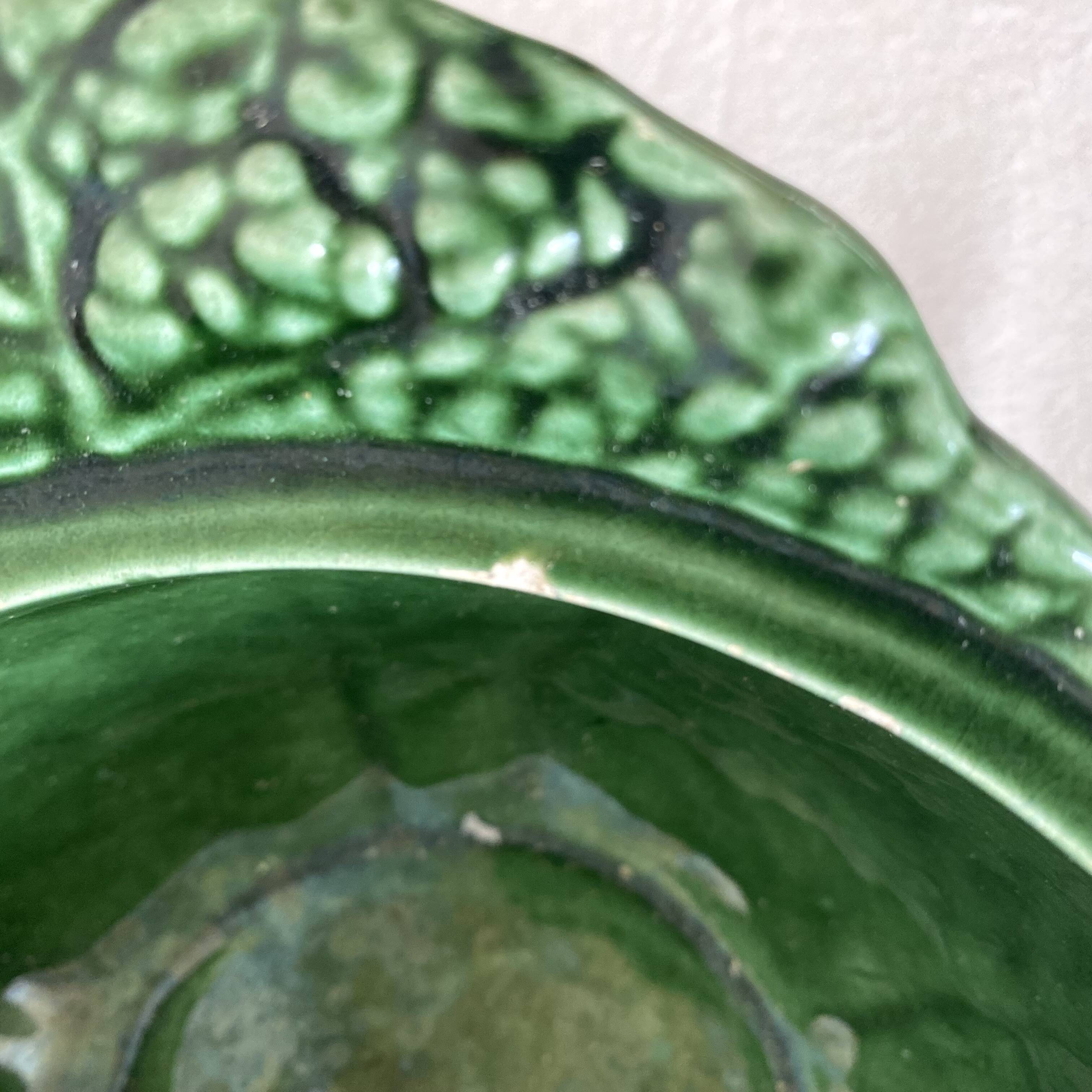 Soup tureen and green cabbage dish in barbotine