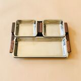 Service of Scandinavian dishes in stainless steel and teak 1970