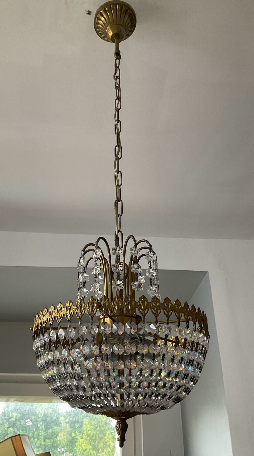 Brass tassel basket chandelier