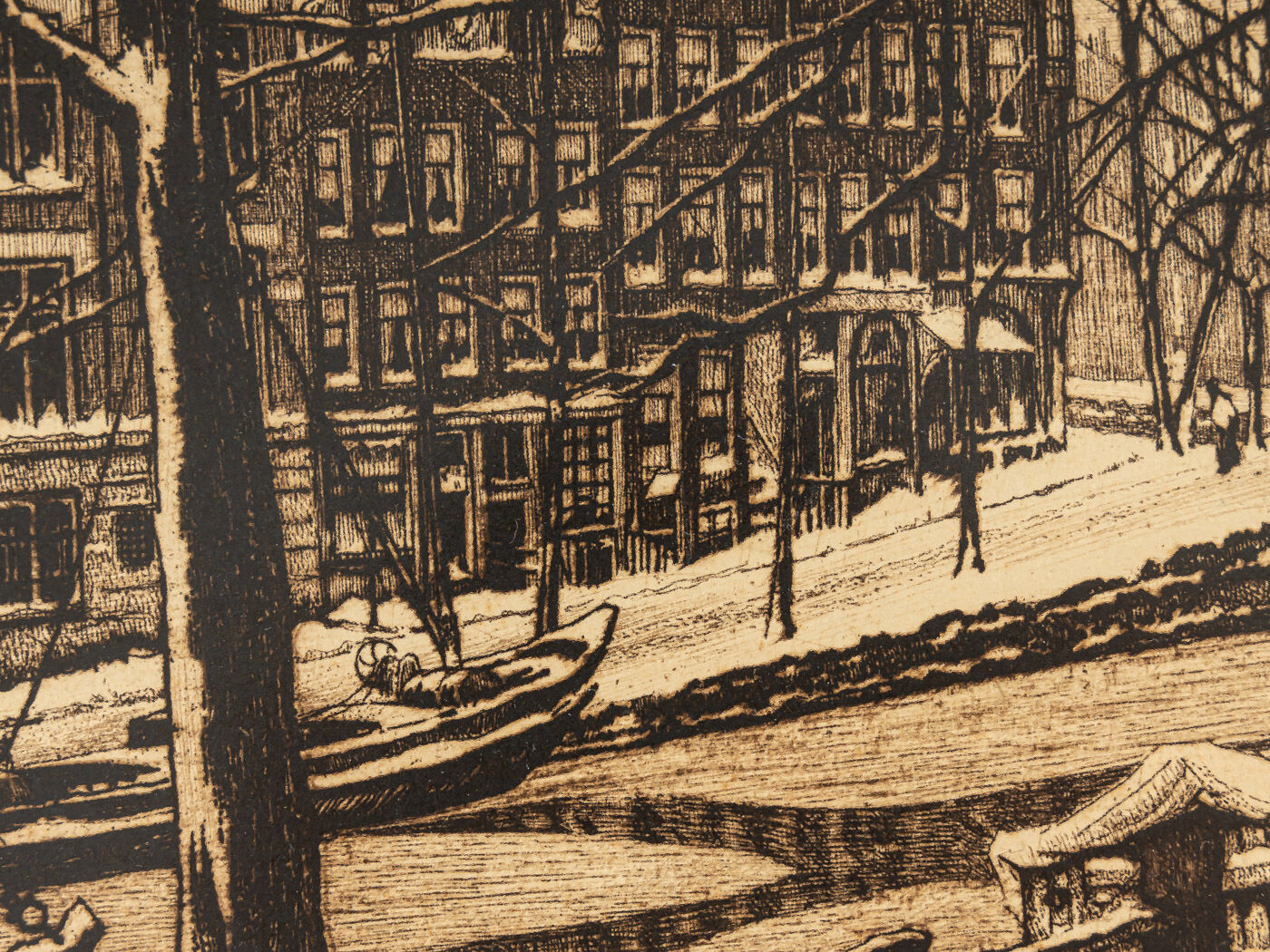 Amsterdam in Wintertime, B/W Etching on Paper, 50 x 45 cm