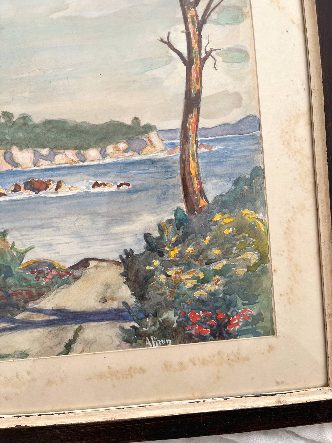 Old watercolor seaside landscape signed A. Brun