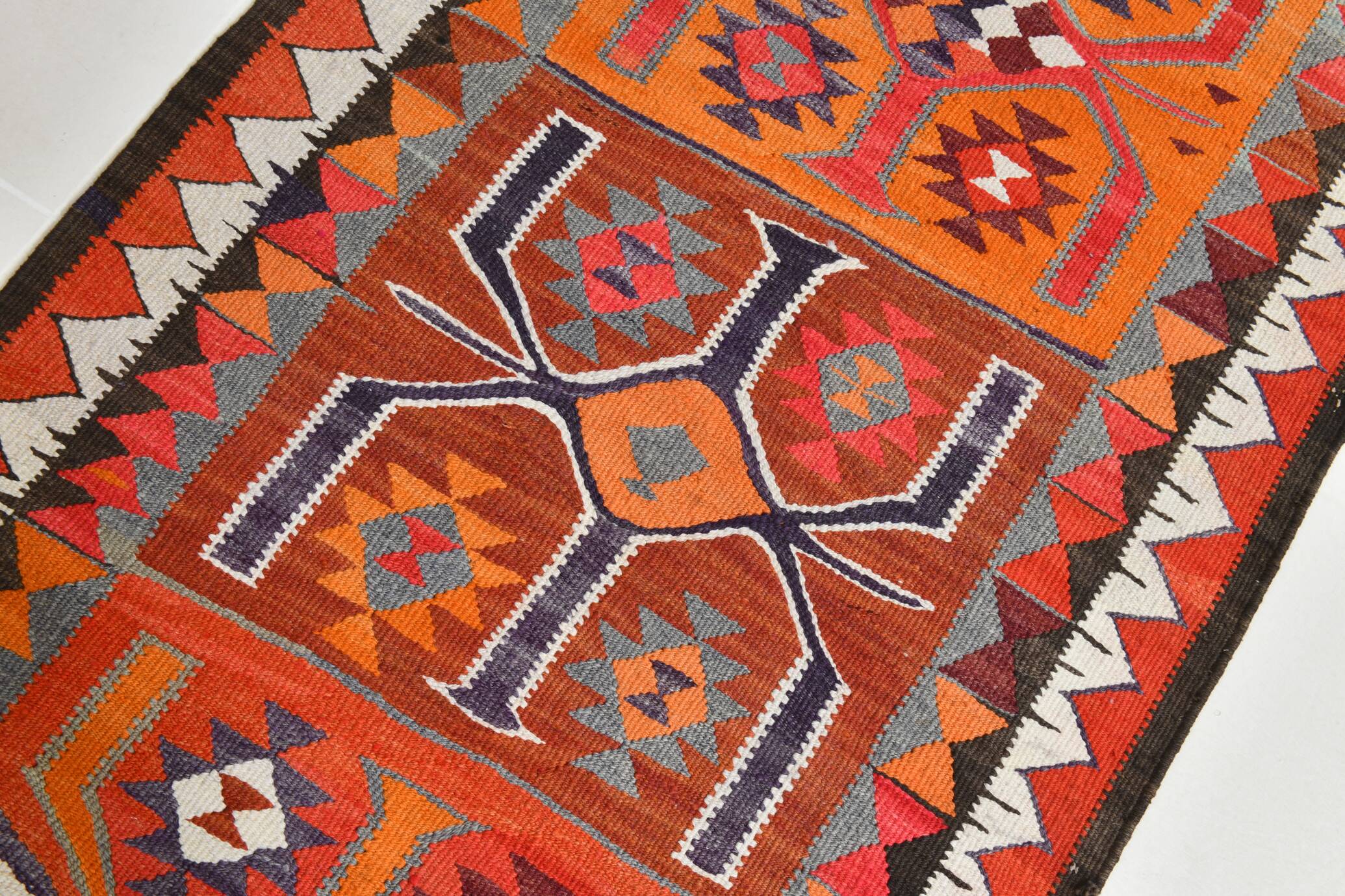 Red Orange Tribal Vintage Runner Rug, 101x297Cm