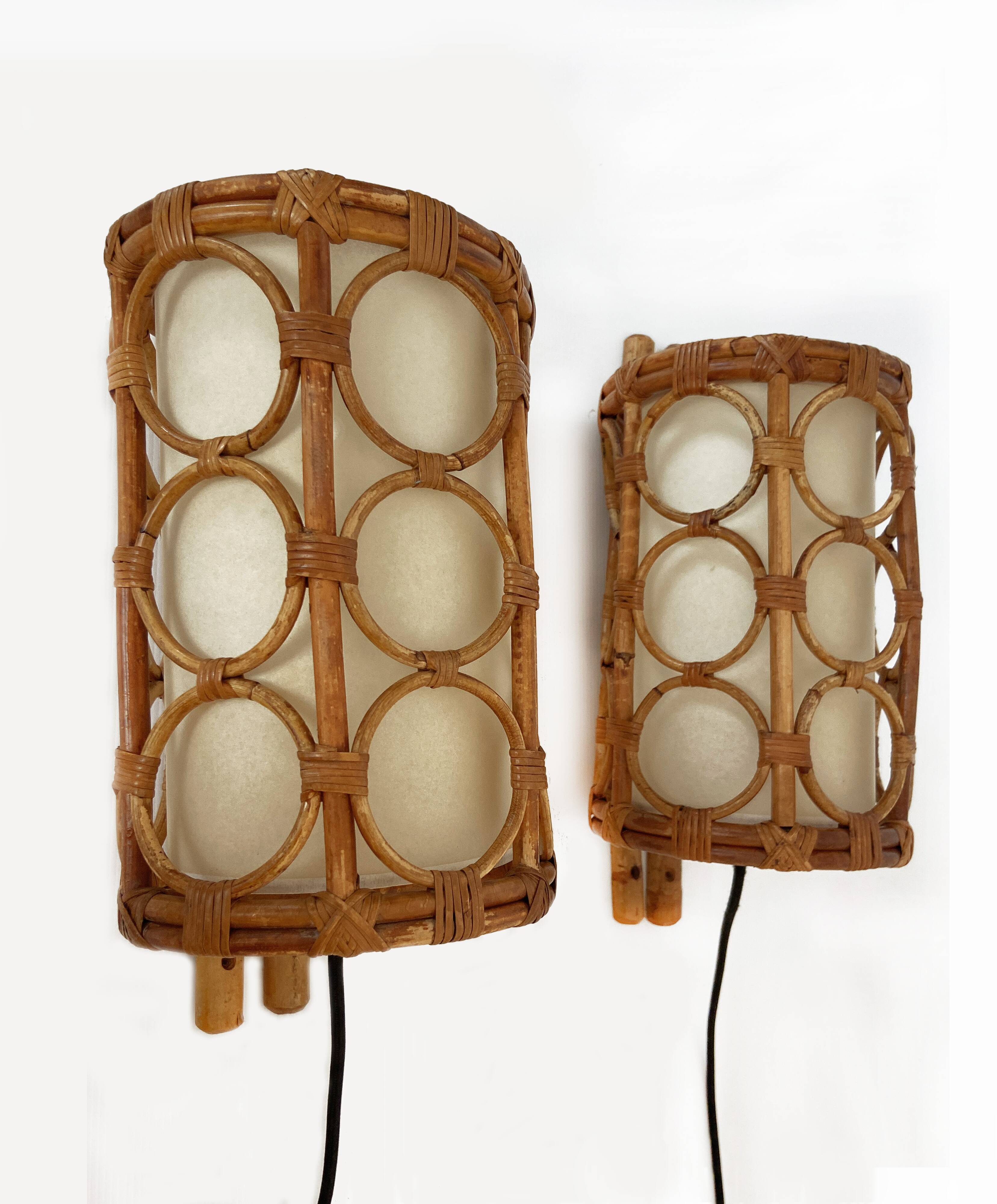 Mid-Century Rattan Wall Sconces — Louis Sognot Style